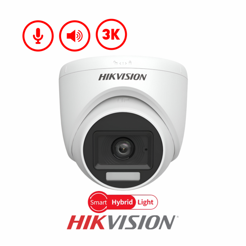 HIKVISION DOMO 5MP 3K /ANALOGA/FIJA/ SMART HYBRID LIGHT IR 20M 2.8MM C/AUDIO