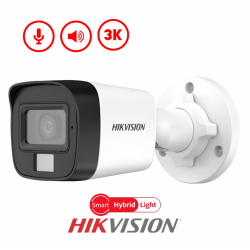 HIKVISION TUBO 5MP 3K /ANALOGA/FIJA/ SMART HYBRID LIGHT IR 20M 2.8MM C/AUDIO