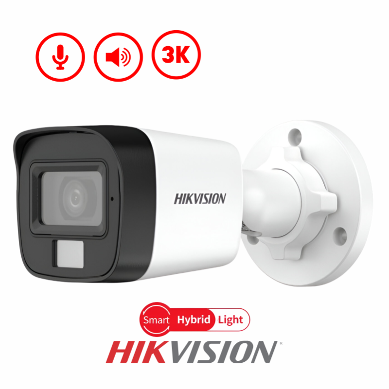 HIKVISION TUBO 5MP 3K /ANALOGA/FIJA/ SMART HYBRID LIGHT IR 20M 2.8MM C/AUDIO
