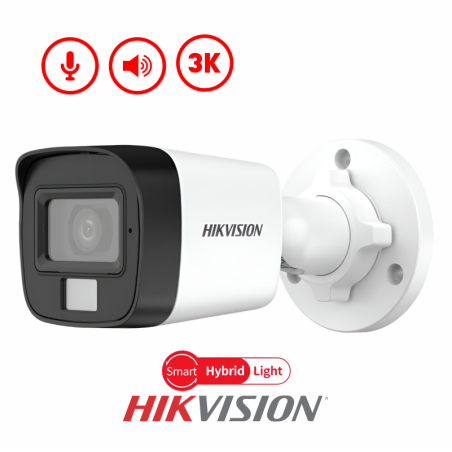 HIKVISION TUBO 5MP 3K /ANALOGA/FIJA/ SMART HYBRID LIGHT IR 20M 2.8MM C/AUDIO