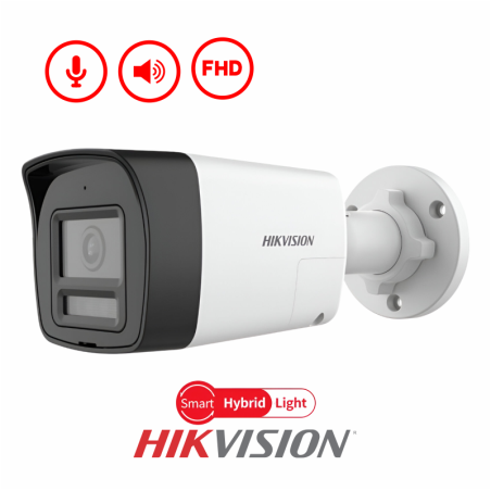 HIKVISION TUBO 2MP 1080P /ANALOGA/FIJA/ SMART HYBRID LIGHT IR 20M 2.8MM C/AUDIO DOBLE VIA