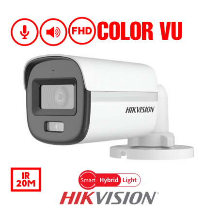 HIKVISION TUBO 2MP 1080P COLOR VU /ANALOGA/FIJA/ SMART HYBRID LIGHT IR 25M 2.8MM C/AUDIO
